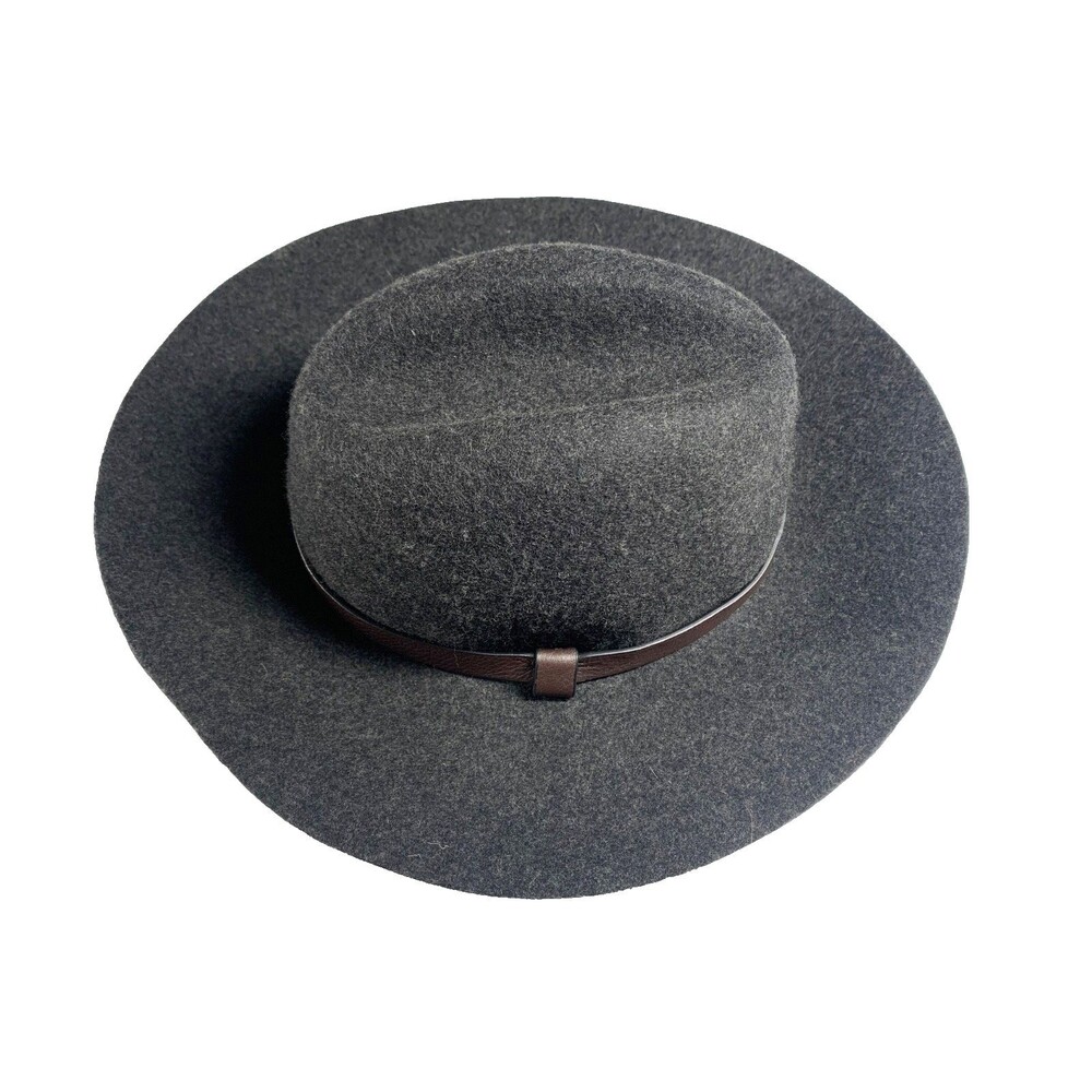 J Crew Gray 100% Wool Fedora Hat with Leather Band Size M/L